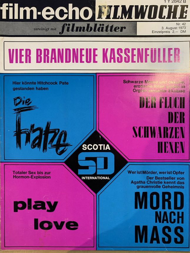 FILM-ECHO FILMWOCHE magazine side cover Issue 42 3 August 1973