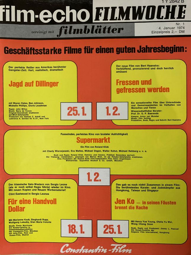 FILM-ECHO FILMWOCHE magazine side cover Issue 1 4 January 1974