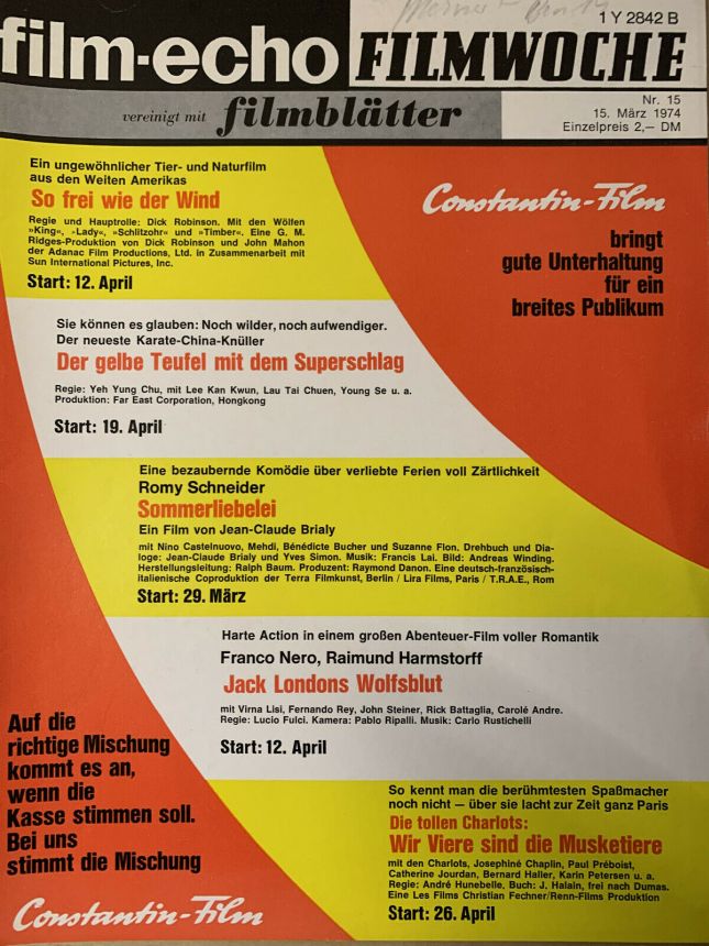 FILM-ECHO FILMWOCHE magazine side cover Issue 15 15 March 1974