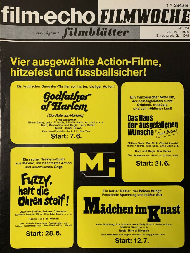 FILM-ECHO FILMWOCHE magazine side cover Issue 29 24 May 1974