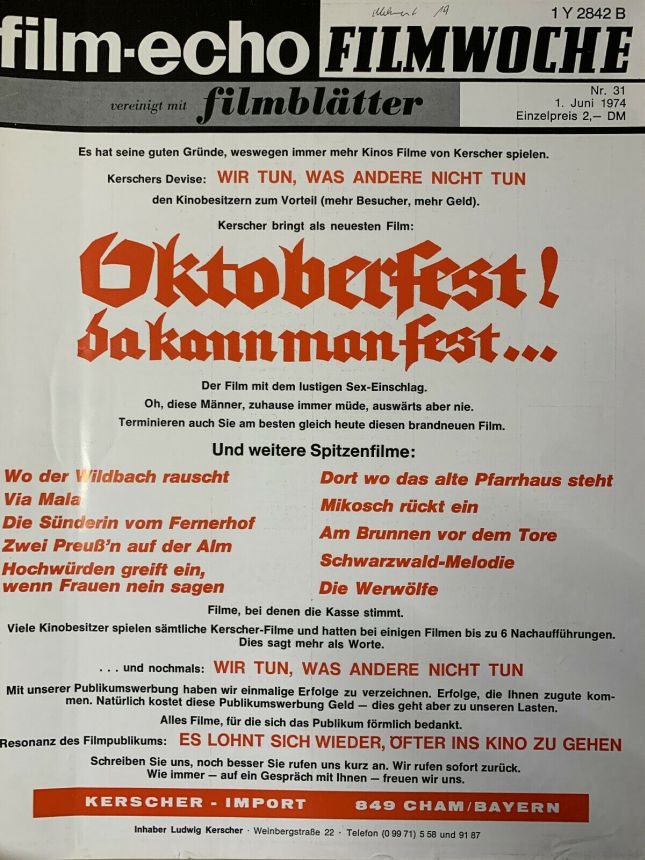 FILM-ECHO FILMWOCHE magazine side cover Issue 31 1 June 1974
