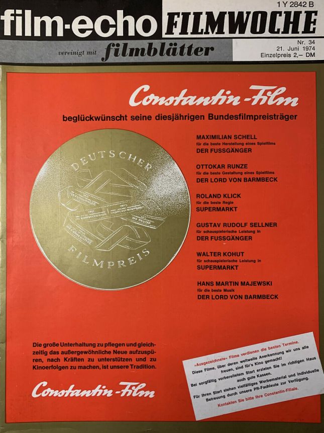 FILM-ECHO FILMWOCHE magazine side cover Issue 34 21 June 1974