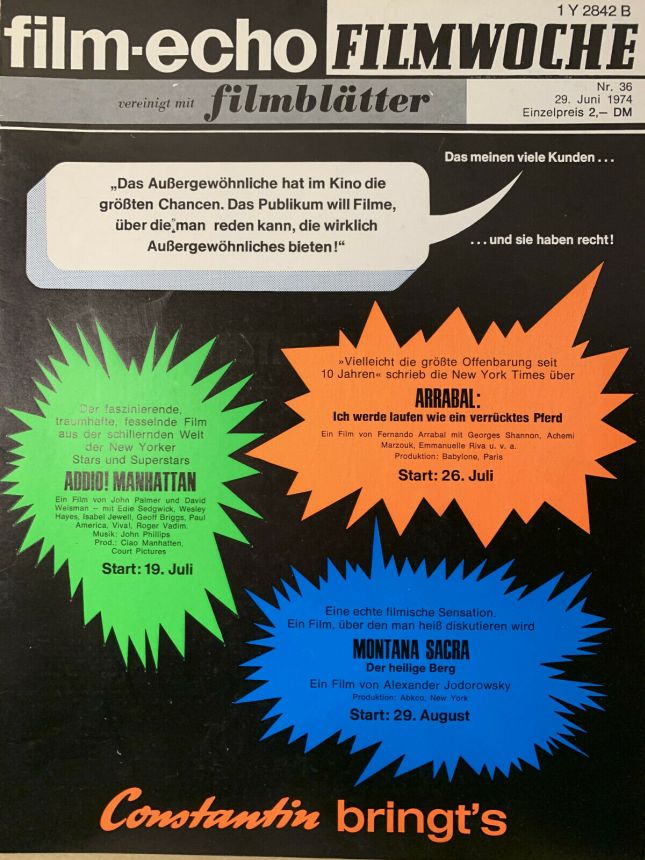 FILM-ECHO FILMWOCHE magazine side cover Issue 36 29 June 1974