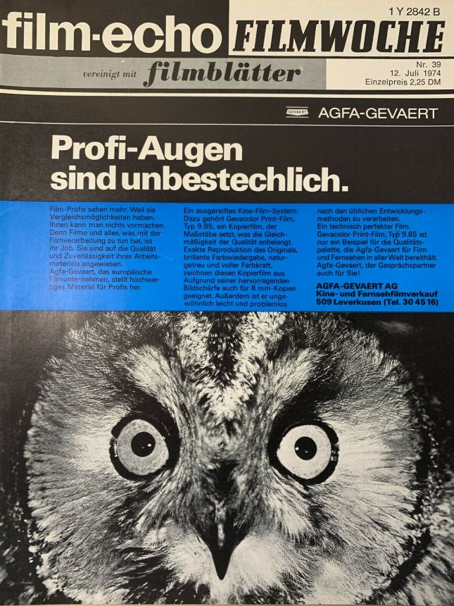 FILM-ECHO FILMWOCHE magazine side cover Issue 39 12 July 1974