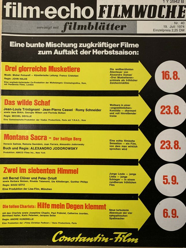 FILM-ECHO FILMWOCHE magazine side cover Issue 40 19 July 1974