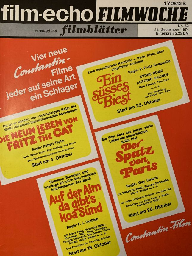 FILM-ECHO FILMWOCHE magazine side cover Issue 52 21 September 1974