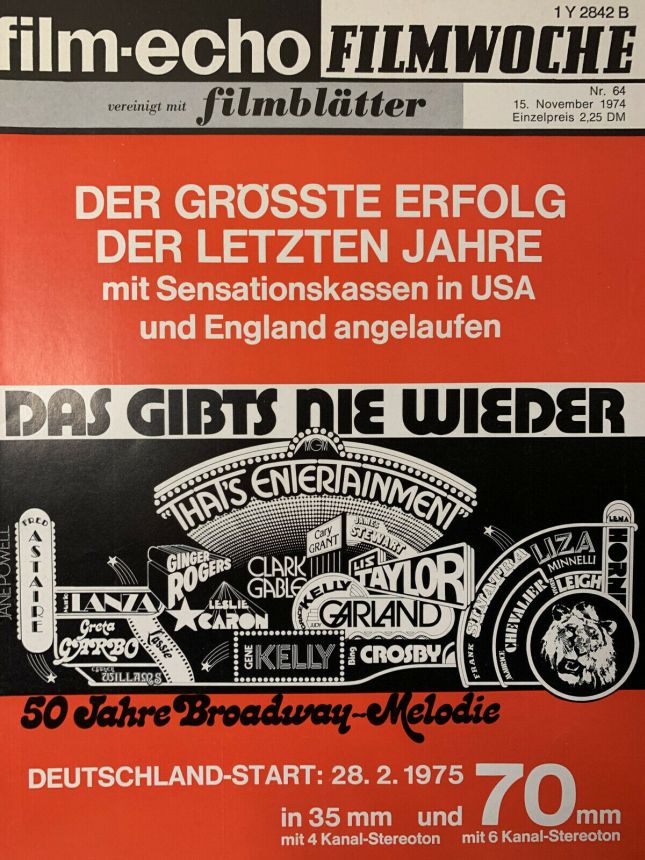 FILM-ECHO FILMWOCHE magazine side cover Issue 64 15 November 1974