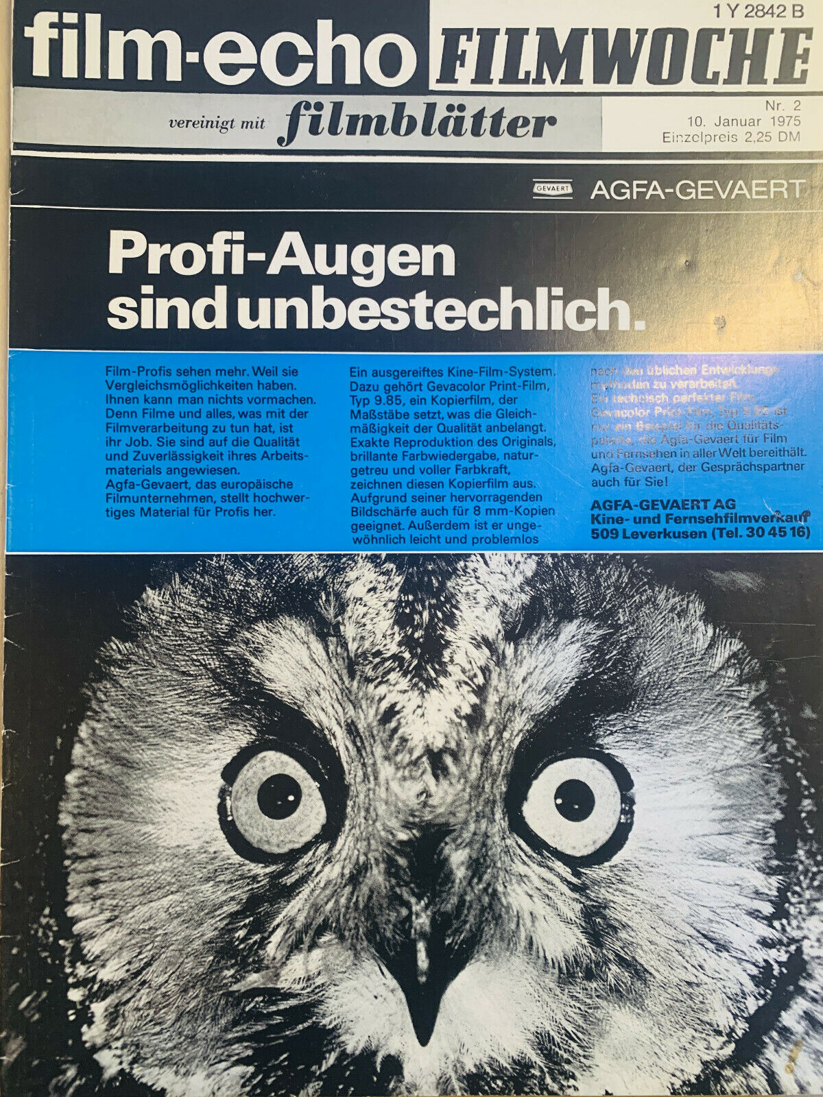 FILM-ECHO FILMWOCHE magazine side cover Issue 2 10 January 1975