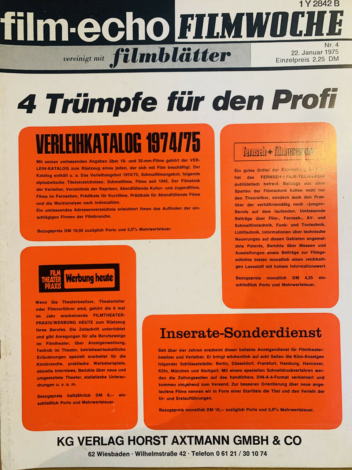 FILM-ECHO FILMWOCHE magazine side cover Issue 4 22 January 1975