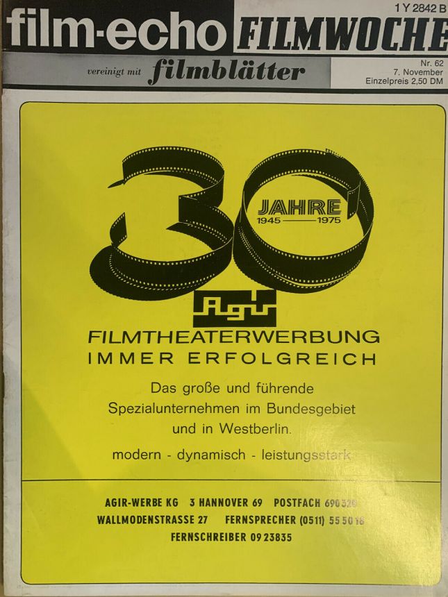 FILM-ECHO FILMWOCHE magazine side cover Issue 62 7 November 1975