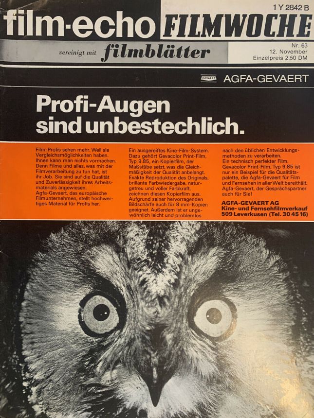 FILM-ECHO FILMWOCHE magazine side cover Issue 63 12 November 1975