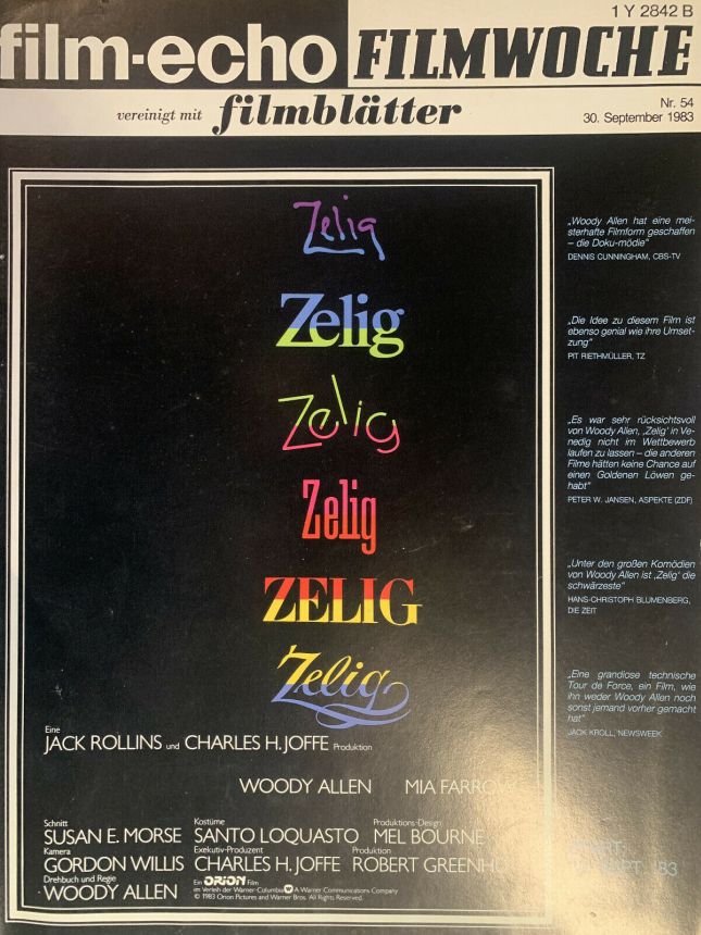 FILM-ECHO FILMWOCHE magazine side cover Issue 54 30 September 1983
