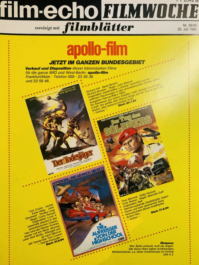 FILM-ECHO FILMWOCHE magazine side cover Issue 39-40 20 July 1984
