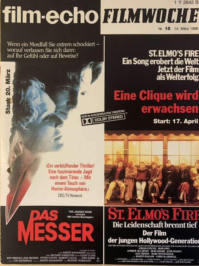 FILM-ECHO FILMWOCHE magazine side cover Issue 15 14 March 1986