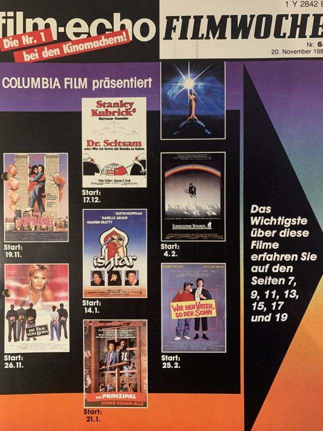 FILM-ECHO FILMWOCHE magazine side cover Issue 65 20 November 1987