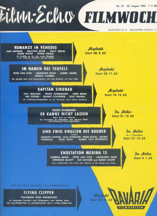 FILM-ECHO FILMWOCHE magazine side cover Issue 67 22 August 1962