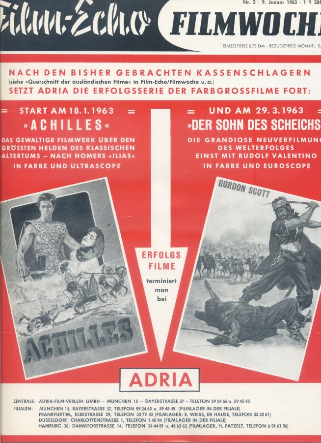 FILM-ECHO FILMWOCHE magazine side cover Issue 3 9 January 1963