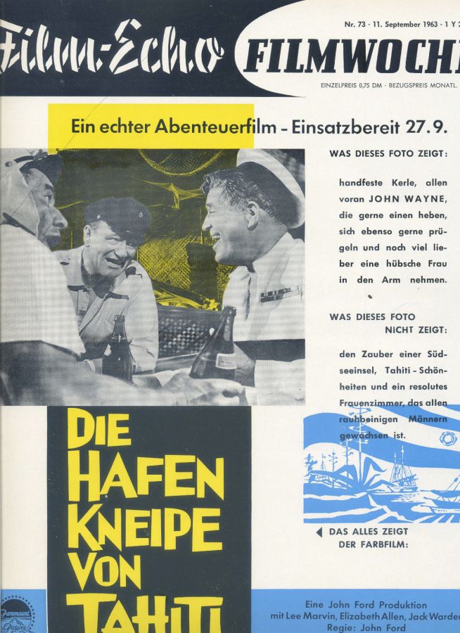 FILM-ECHO FILMWOCHE magazine side cover Issue 73 11 September 1963