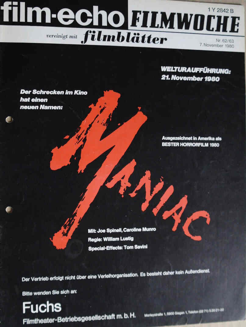 FILM-ECHO FILMWOCHE magazine side cover Issue 62/63 7 November 1980