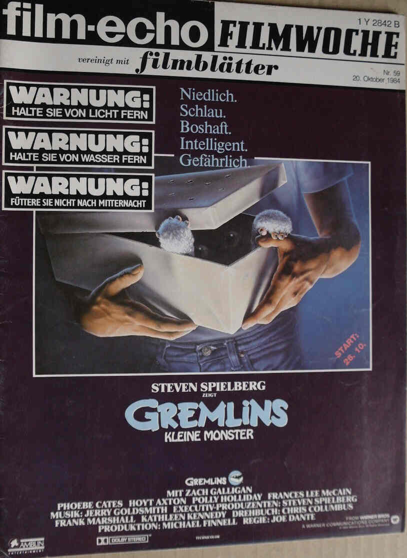 FILM-ECHO FILMWOCHE magazine side cover Issue 59 20 October 1984