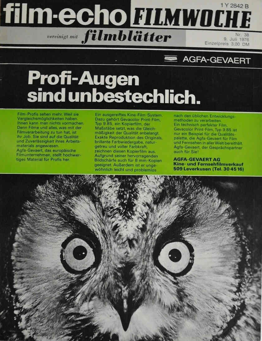 FILM-ECHO FILMWOCHE magazine side cover Issue 38 9 July 1976