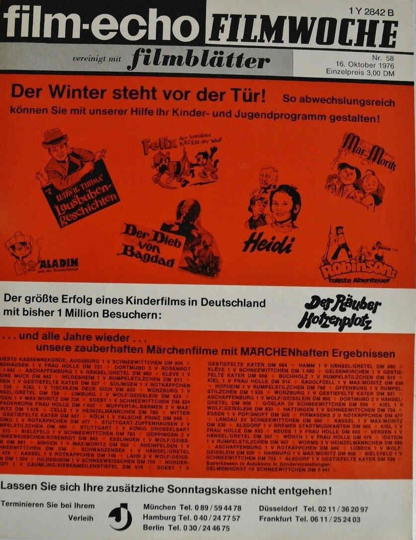 FILM-ECHO FILMWOCHE magazine side cover Issue 58 16 October 1976