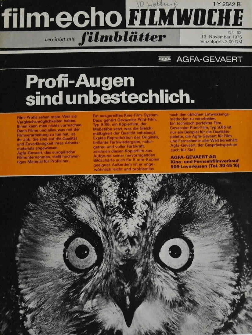 FILM-ECHO FILMWOCHE magazine side cover Issue 63 10 November 1976
