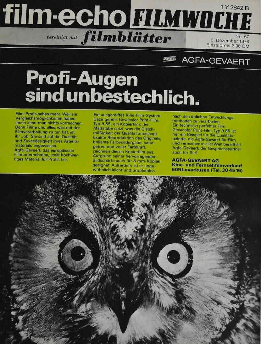 FILM-ECHO FILMWOCHE magazine side cover Issue 67 3 December 1976