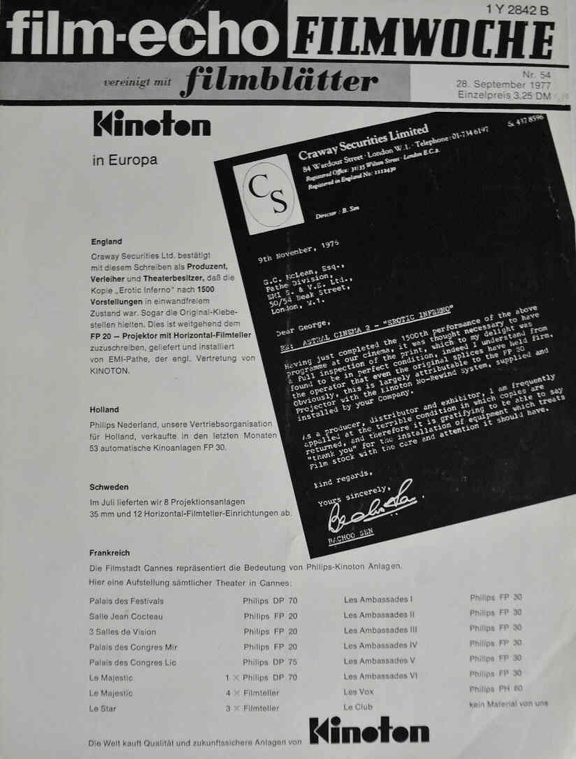 FILM-ECHO FILMWOCHE magazine side cover Issue 54 28 September 1977