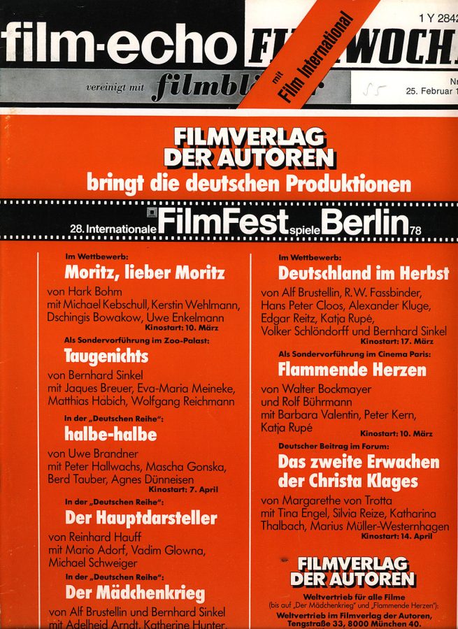 FILM-ECHO FILMWOCHE magazine side cover Issue 11 25 February 1978
