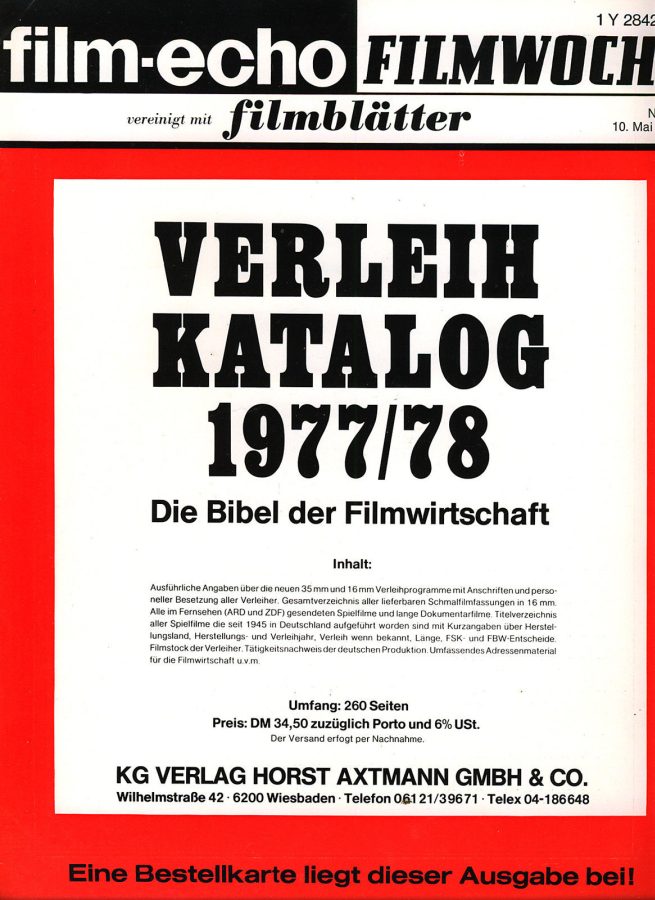 FILM-ECHO FILMWOCHE magazine side cover Issue 26 10 May 1978