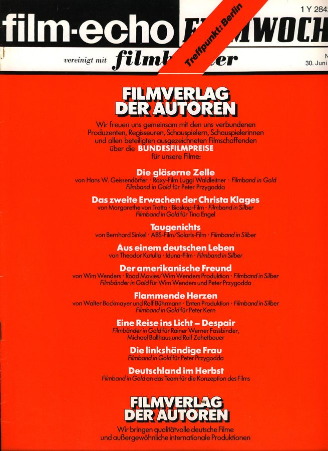 FILM-ECHO FILMWOCHE magazine side cover Issue 36 30 June 1978