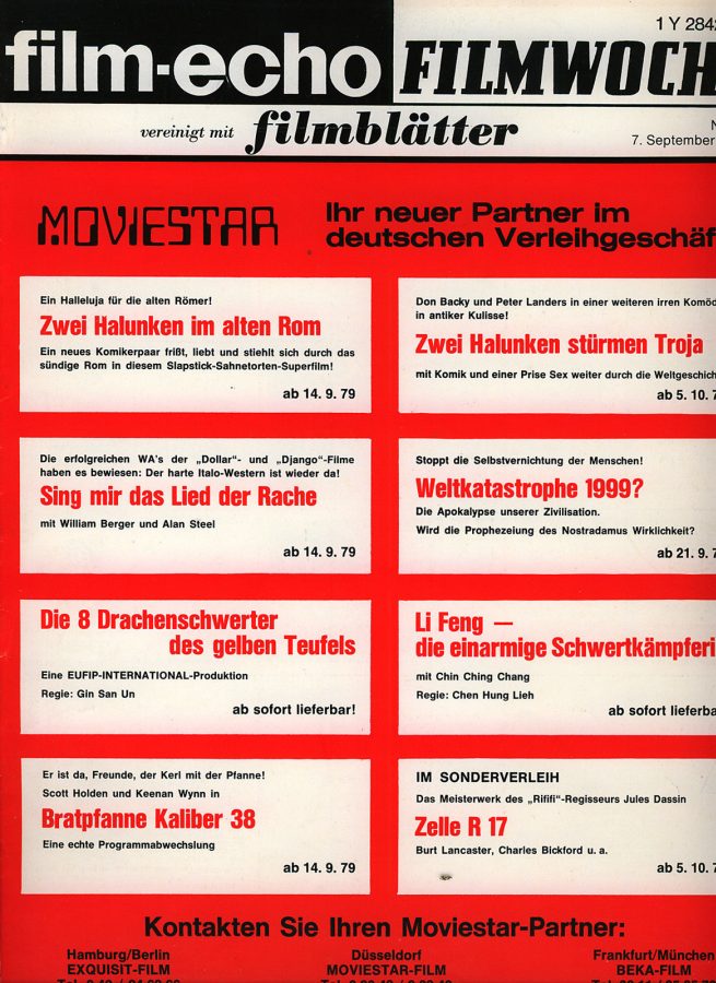 FILM-ECHO FILMWOCHE magazine side cover Issue 49 7 September 1979
