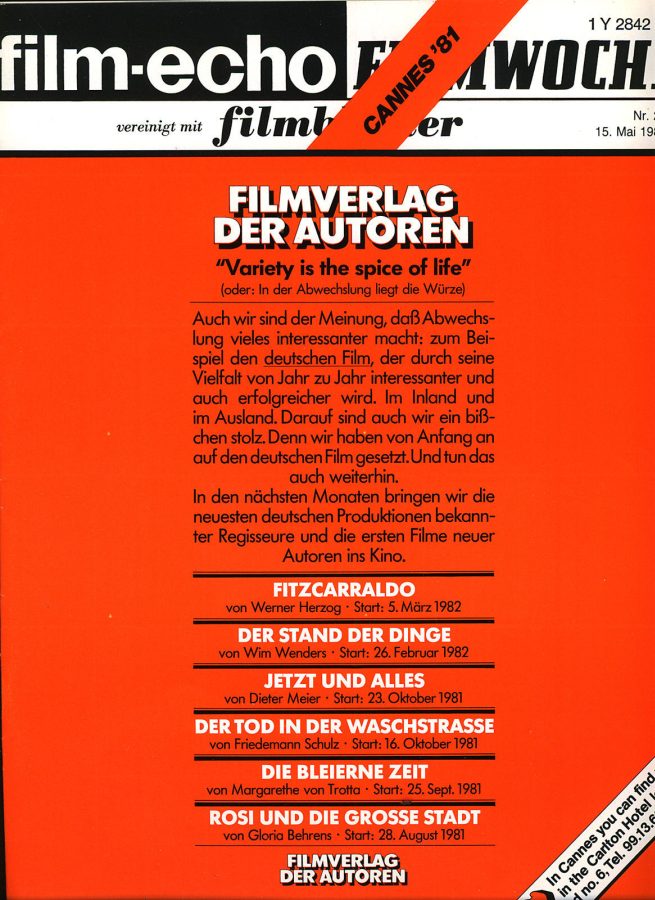 FILM-ECHO FILMWOCHE magazine side cover Issue 28 15 May 1981