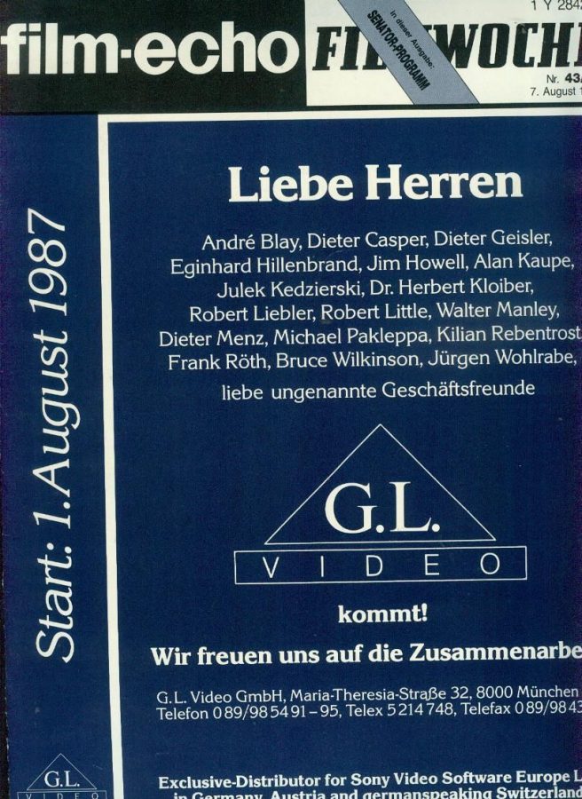 FILM-ECHO FILMWOCHE magazine side cover Issue 43/44 7 August 1987