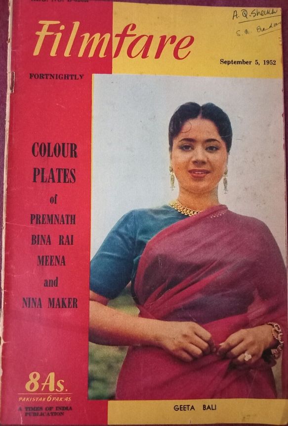 FILMFARE magazine side cover 5 September 1952