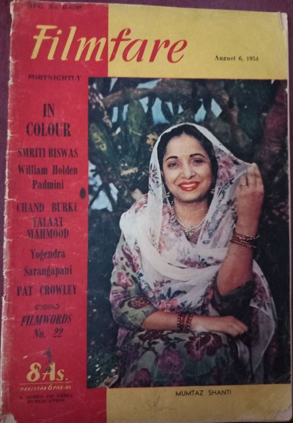 FILMFARE magazine side cover 6 August 1954