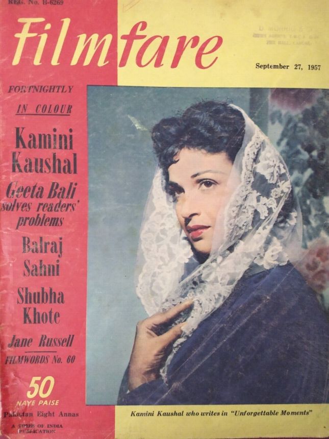 FILMFARE magazine side cover 27 September 1957