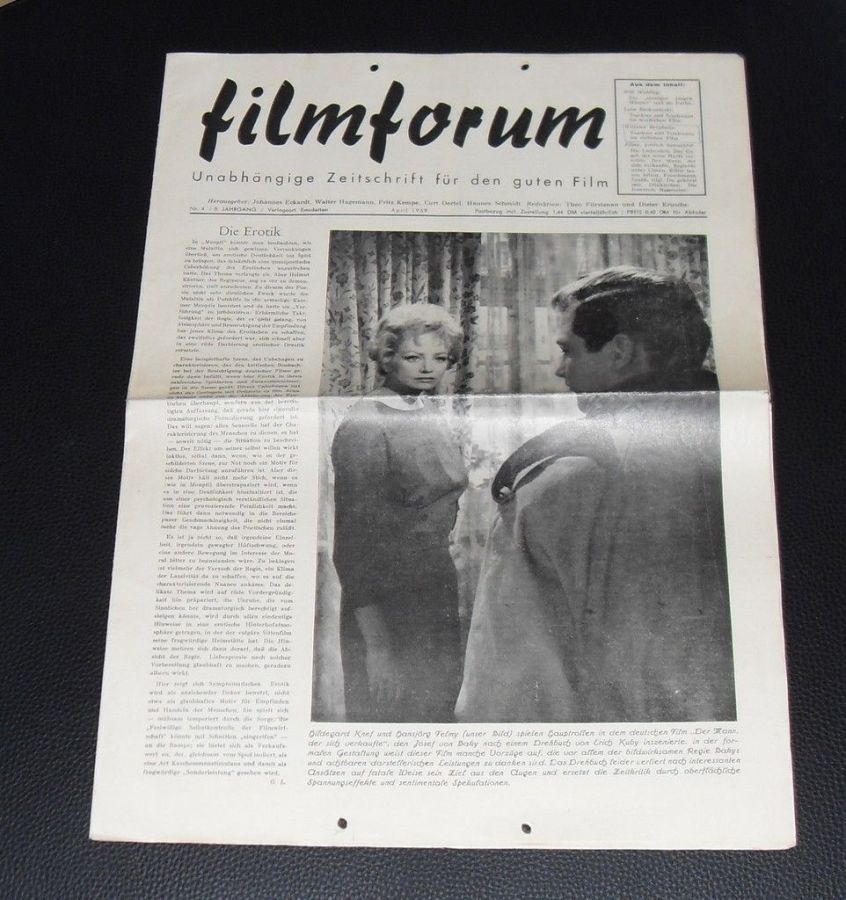 FILMFORUM (1951) magazine side cover  April 1959