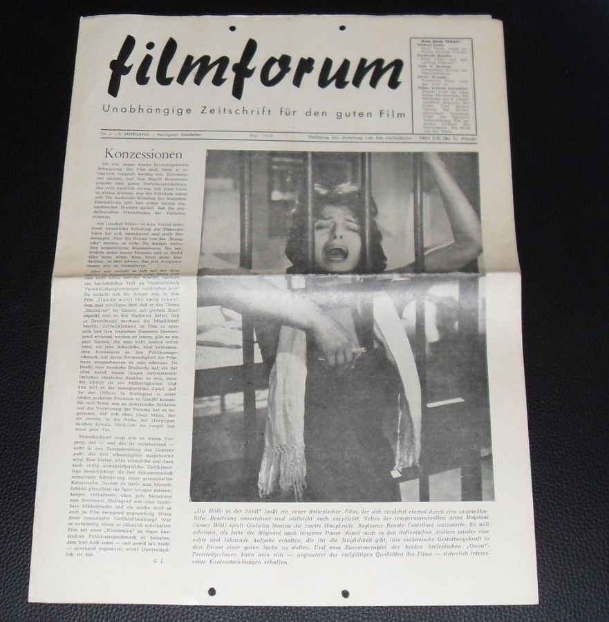FILMFORUM (1951) magazine side cover  May 1959
