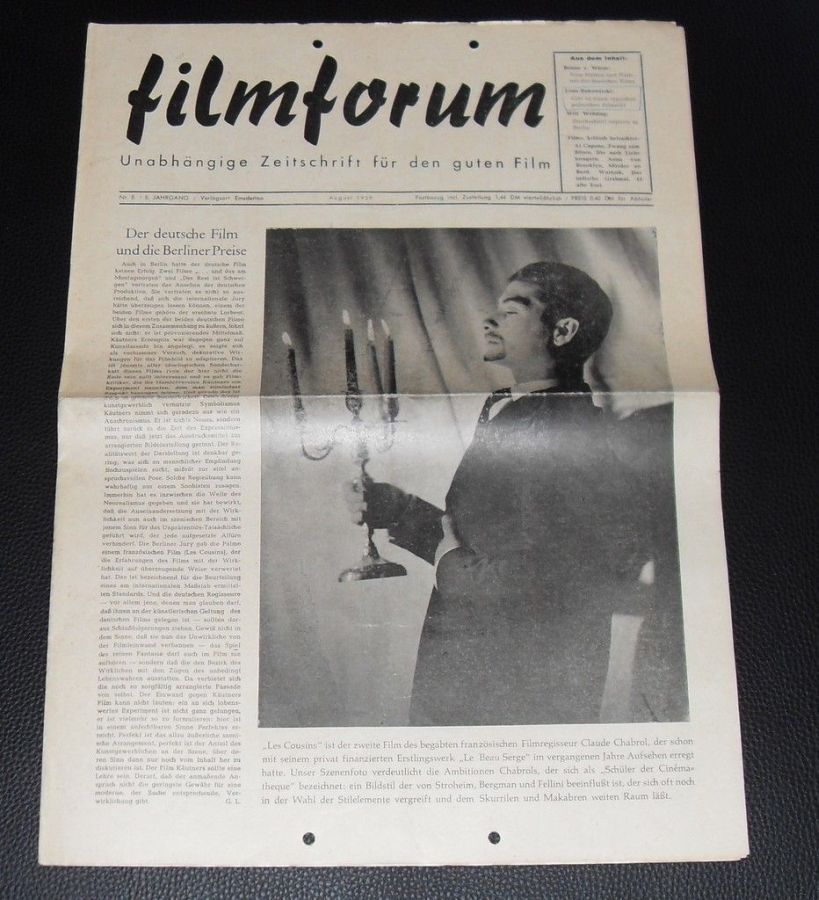 FILMFORUM (1951) magazine cover  August 1959
