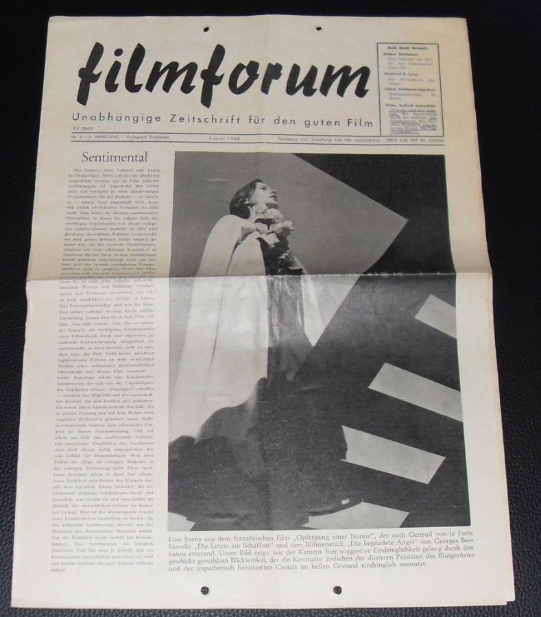 FILMFORUM (1951) magazine side cover  August 1960