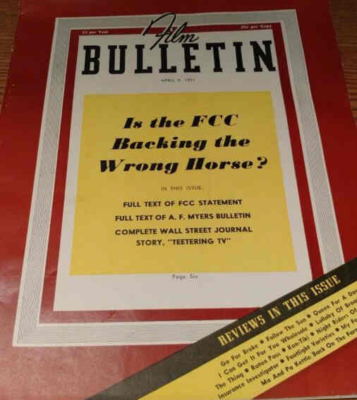 FILM BULLETIN magazine side cover 9 April 1951