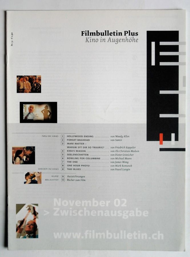 FILMBULLETIN magazine side cover  November 2002