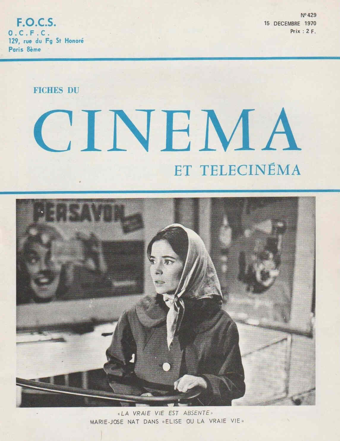 FICHES DU CINEMA | LES magazine side cover Issue 429 15 December 1970