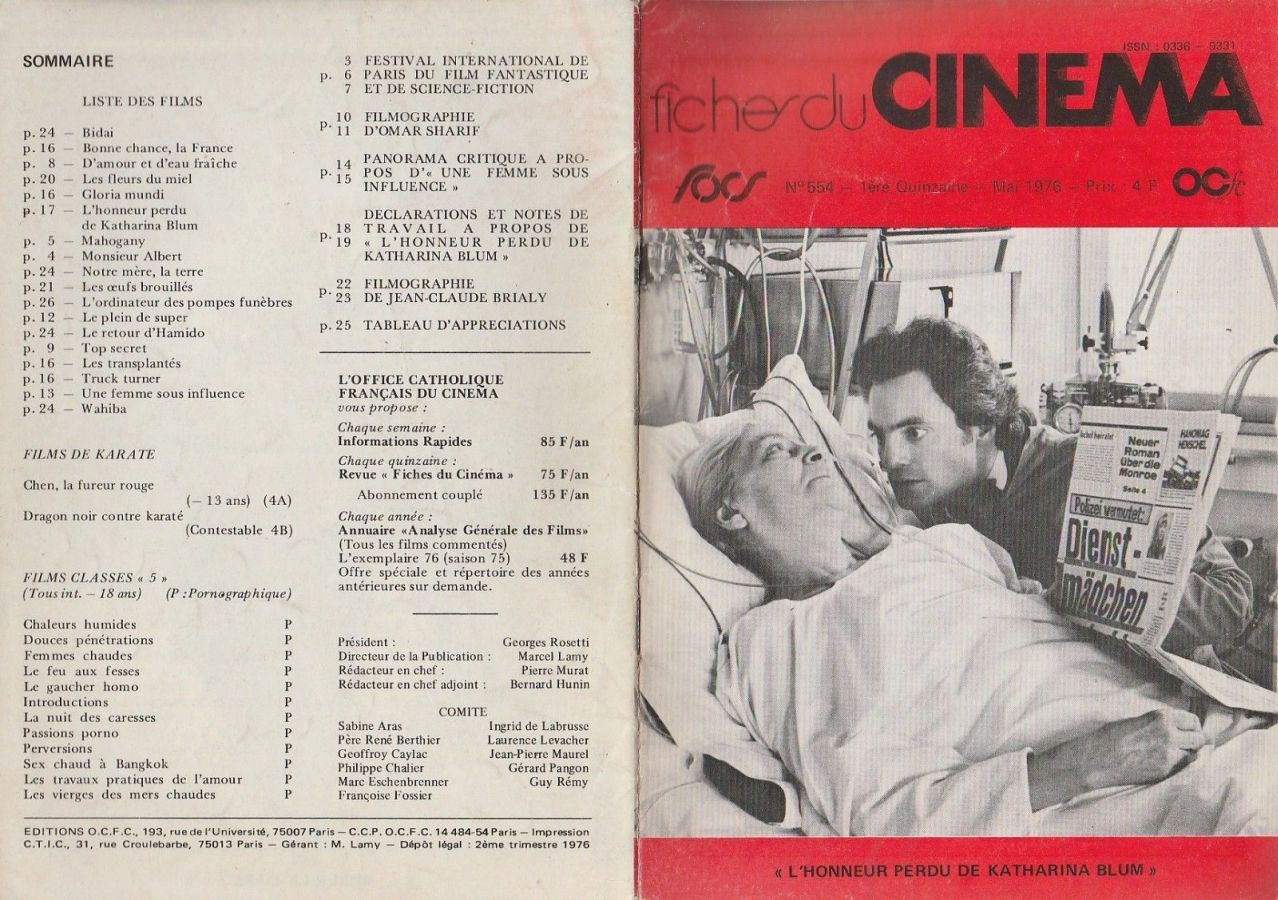 FICHES DU CINEMA | LES magazine side cover Issue 554  May 1976