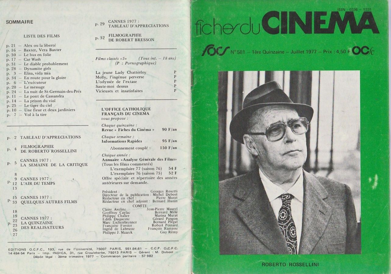 FICHES DU CINEMA | LES magazine side cover Issue 581  July 1977
