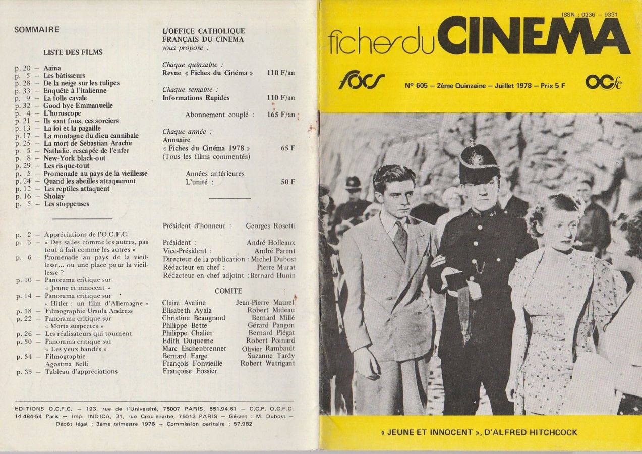 FICHES DU CINEMA | LES magazine side cover Issue 605  July 1978