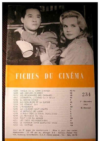 FICHES DU CINEMA | LES magazine side cover Issue 234 1 December 1961