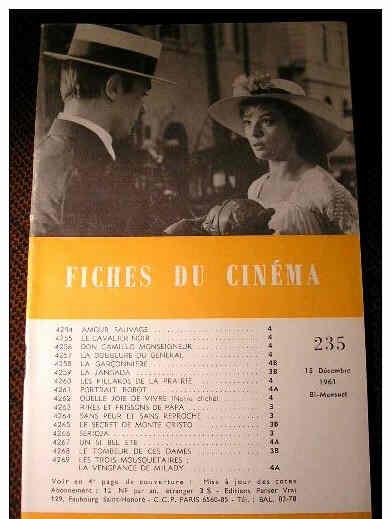 FICHES DU CINEMA | LES magazine side cover Issue 235 15 December 1961